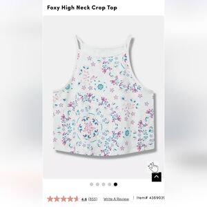 torrid White Floral Mandala High-Neck Crop Top